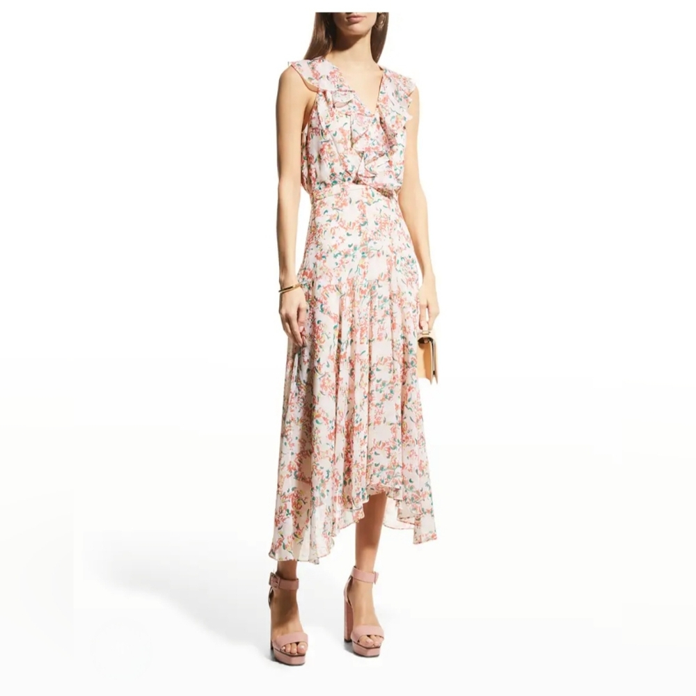 Saloni Rita Silk Floral Sleeveless Midi Dress Size 6